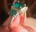 14KT White Gold Cast Emerald and Diamond Ring